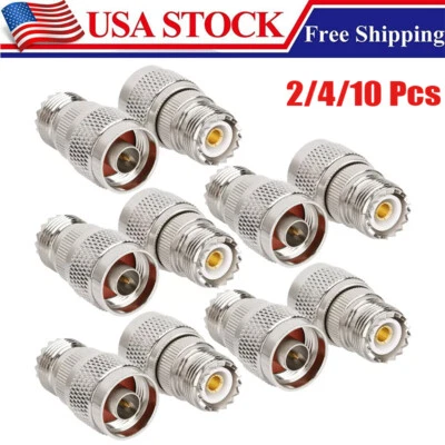 2/4/10Pcs N-Type Male to PL-259 SO-239 UHF Female RF Adapter Barrel Connector - Image 1 of 4