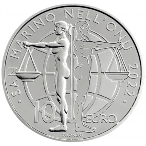 2022 San Marino € 10 Euro Silver Proof Coin - UN Membership 30 Years Cover