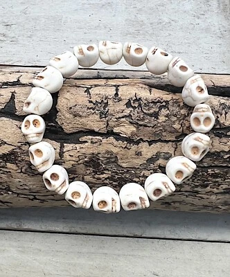 Damen Herren Surfer Armband Totenkopf Skull Schädel Stretcharmband weiss 19cm - Bild 1 von 2