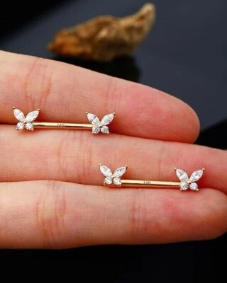 Anillos para pezones de diamantes creados en laboratorio de 1,50 quilates barra perforadora oro amarillo de 14 quilates Foto 1 de 2