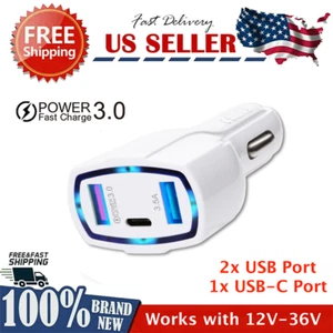 USB C 3.0 Car Fast Charge 3 Port Adapter For for iPhone iPad Samsung Galaxy LG - Picture 1 of 5