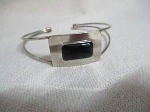 SILVER Classic Cuff Bracelet BLACK ONYX CABOCHON Southwestern Modern - Picture 1 of 6
