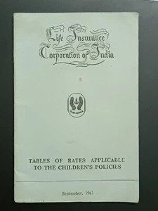 INDIA RARO: CORPORACIÓN DE SEGUROS DE VIDA DE LA INDIA SEP 1961, TABLAS DE TARIFAS INGLÉS - Imagen 1 de 4