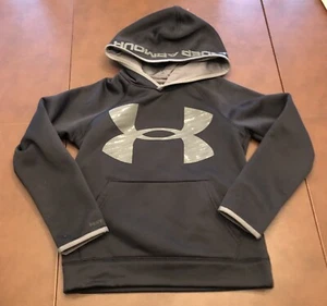 Boys Under Armour STORM1 Hoodie Pullover Sweatshirt~Black w Gray SMALL - Picture 1 of 4
