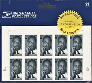 Malcolm X Sheet of 10 33¢ 1/2 Pane Scott #3273 Original USPS Sealed Package 1999 - Picture 1 of 1