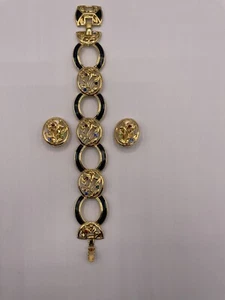 JBK  Bracelet Clip Earrings Set Rhinestone Adjustable Flower Camrose Kross - Picture 1 of 8