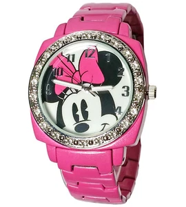 Disney Women #MINAQ380 Minnie Mouse Steel Analog Watch Crystals Pink Bracelet - Picture 1 of 3
