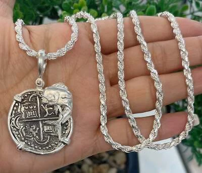 Sólido Naufragio Atocha Tesoro Mel Fisher Colgante Moneda Plata en Bisel de Peces Foto 1 de 4