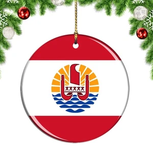 French Polynesia Flag Round Christmas ornament city travel souvenir - Picture 1 of 3