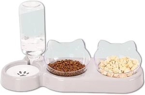 Geneigtes 3-in-1 Futter- und Wassernapf Set mit Hygienischem Wasserspender - Picture 1 of 11
