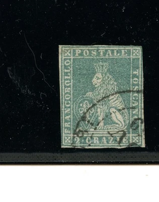 Italy-Tuscany #13 (I334) Lion of Tuscany 2 cr blue, Used, FVF, CV$160.00 - Image 1 of 2
