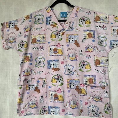 HQ Scrubs Pet Shop Scrub Top Pink  Pup For Sale Puppies Cats Size L - Image 1 of 4