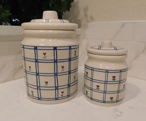 Hartstone Pottery USA WINDOWPANE Hearts Lidded Canister Set 9.5 & 6.75 inch - Picture 1 of 7