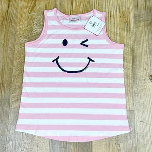 NWT HANNA ANDERSSON Wink Smiley Face Emoji TANK TOP Pink Stripes 130 US 8 M - Picture 1 of 5