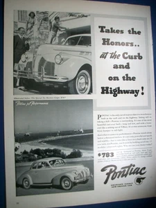 1940 Pontiac Coupe large-size-mag car ad- "Takes the honors at the curb..." - Picture 1 of 1