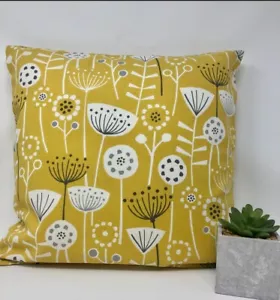 Yellow/Mustard and White Scandi Flower Cushion Cover. Sizes 12" to 20" - Picture 1 of 9