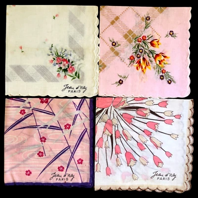 Pañuelo Jean D Orly Vintage Lote de 4 Bordes Festoneados Florales MCM París LEER Foto 1 de 4