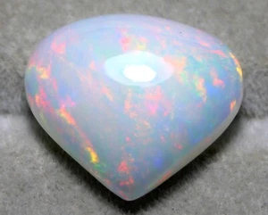 7.25 Cts Natural Ethiopian Opal White Multi Fire Cabochon Heart Loose Gemstone - Picture 1 of 8