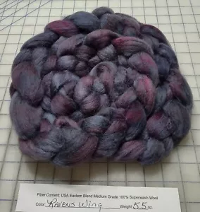 Superwash Wool Combed Top Roving Spinning Handpainted USA NWT Ravens Wing - Picture 1 of 1