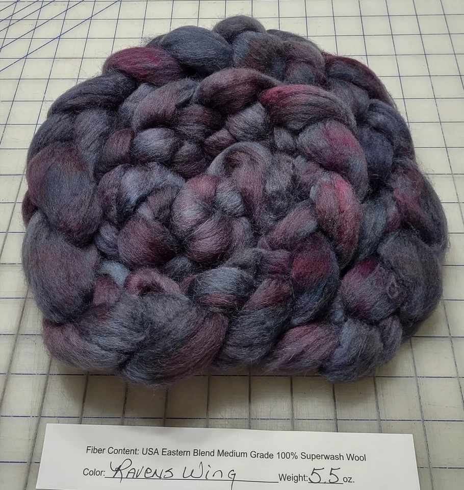 Superwash Wool Combed Top Roving Spinning Handpainted USA NWT  Ravens Wing - Image 1 of 1