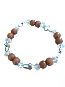 Armband zehn Rosenkranz rund Holz + Stahlkreuze + Strass Handarbeit - Bild 1 von 3