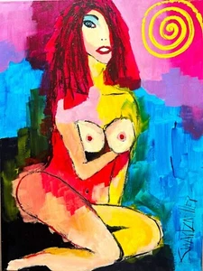 FEMALE SEXY NUDE PAINTING COLORFUL canvas 18 X 24 SWARTZMILLER DNA SIGNED Art - Picture 1 of 12