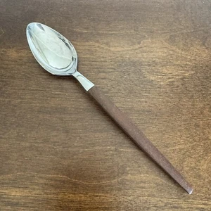 EKCO Eterna Canoe Muffin Serving Tea Spoon MCM Flatware Wooden Handle Vtg - Picture 1 of 8