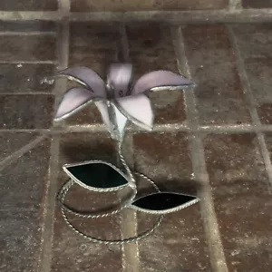 Stained Leaded Glass Standing Pink Lily - Picture 1 of 5