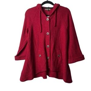 Fenn Wright Manson Womens Wool Jacket Size S Red Wool Knit Button Front Hooded - Picture 1 of 10