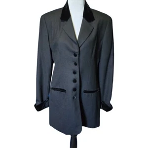 Hugo Buscati Vintage Woll Blazer 12 Schwarz Samtkragen 80er Retro Preppy Klassiker - Bild 1 von 4