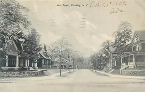 FLUSHING QUEENS NEW YORK CITY ASH STREET ALTE POSTKARTE VON 1909 ANSICHT - Bild 1 von 2