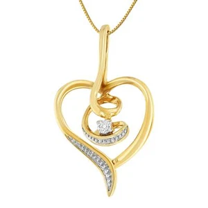10K Yellow Gold .03 Carat Diamond Accented Swirl Heart 18" Pendant Necklace - Picture 1 of 7