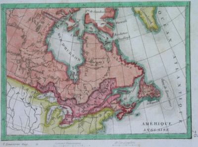 1846 RARO MAPA ORIGINAL CANADÁ GROENLANDIA ONTARIO QUEBEC NOUVELLE GALLE MAINE EE. UU. Foto 1 de 3