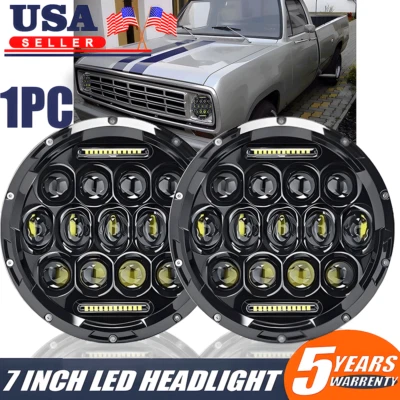 Faro LED redondo 105W 7" haz alto/bajo para camionetas Dodge D100 D200 D300 D400 D450 Foto 1 de 4