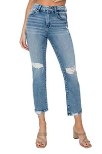 Risen Jeans - High Rise Distressed Ankle Straight Jeans - RDP5783 - Final Sale - Picture 1 of 7