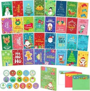 32 Boxed Christmas Gift Cards With Envelopes and Stickers, Assorted Designs Holi - Picture 1 of 5