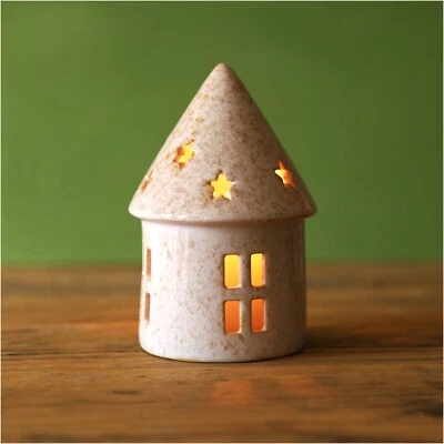 Beige Ceramic House Hut Shaped Tealight Candle Holder Christmas Gift Ornament - Image 1 of 2