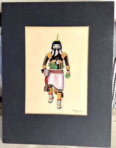 DIPINTO A GUAZZO ORIGINALE FIRMATO LEROY KEWANYAMA HOPI 18""x14"" VILLAGGIO DI SHUNG - Foto 1 di 4