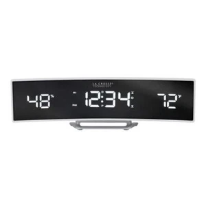 Alarm Clock White Curved Glass Screen Mirrored LED Lens Display USB Port Modern - Picture 1 of 7