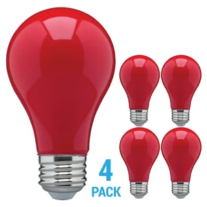 4 Pack CERAMIC RED LED Bulb A19 Medium E26 8W 60 Watt Equivalent Damp Location - Picture 1 of 4