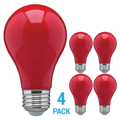 SATCO 4 Pack CERAMIC RED LED Bulb A19 Medium E26 8W 60 Watt Equivalent Damp Location
