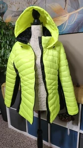 Abrigo chaqueta acolchada para mujer Calvin Klein XL amarillo neón cremallera completa capucha ligera - Imagen 1 de 22