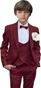 Flower Boy‘s Suits Shawl Lapel Slim Fit Wedding Tuxedo Blazer Pants Vests 3Pcs - Picture 1 of 27