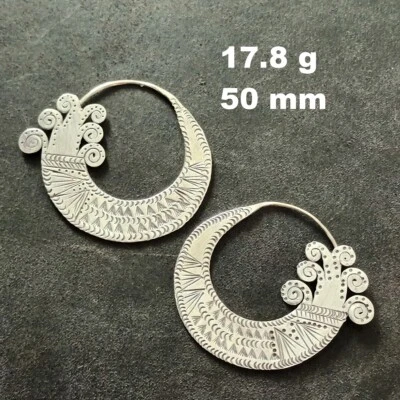 FINE SILVER EARRINGS VINTAGE CRAFT DANGLE ARTISAN 17g GIGANTIC ROUND HOOK #E004 - Image 1 of 4