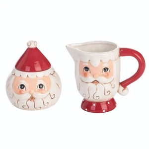 Johanna Parker SANTA CLAUS Christmas Ceramic CREAMER & SUGAR of 2 NEW NIB - Picture 1 of 4