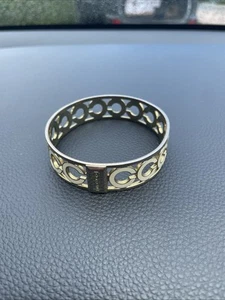 Coach Signature Hinged C Enamel Gold Bangle Bracelet - Picture 1 of 2