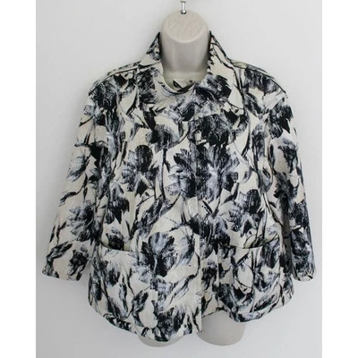Lafayette 148 Blazer Jacket Medium Black White Floral Print Snap Buttons Relaxed - Image 1 of 4