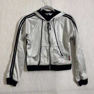 Hardtail Forever Women's Size Small Metallic Silver Y2K Full Zip Cropped Hoodie - Image 1 of 4