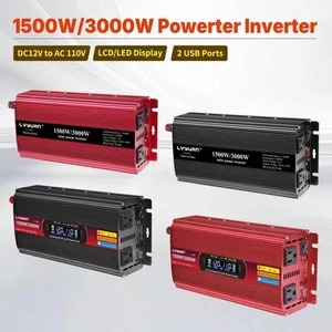 1500W 3000W Inversor de Potencia 12V a 110V 120V Convertidor con 2USB 2AC Negro Rojo - Imagen 1 de 32