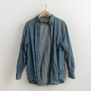 Vintage DG Denim Button-Down Hemd Herren Medium Langarm Blau Jeans Freizeit 90s - Bild 1 von 4